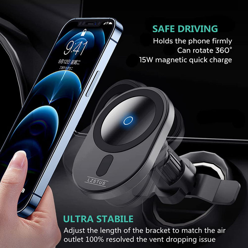 [Australia - AusPower] - LZSTUS Car Magnetic Wireless Charger Compatible with iPhone 12/13/Mini/Pro/Pro Max Wireless Charger iPhone 15W Qi Fast Magnetic Wireless Car Charger Black-Ellipse 