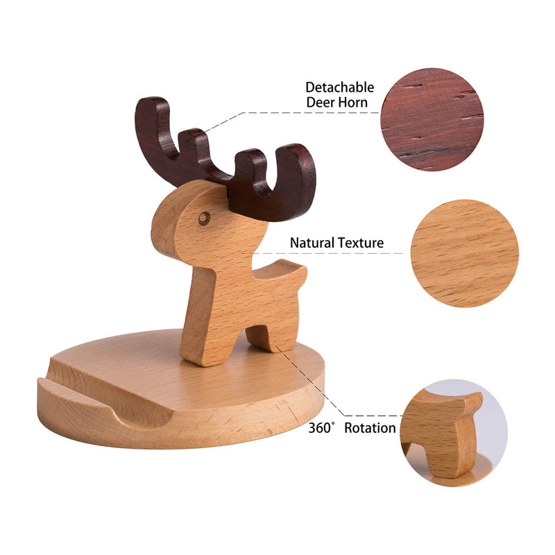 [Australia - AusPower] - Animal Phone Stand, Wood Cell Phone Stand Compatible with iPhone 11 Pro X Plus 8 7 6, Phone Holder for Desk and Bed, (Deer) 