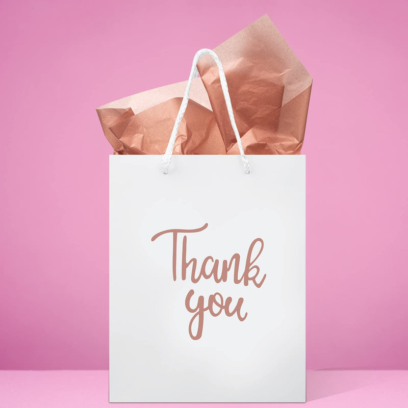 [Australia - AusPower] - 12 Pack Thank You Gift Bags with Tissue Paper Wedding Tissue Paper Party Bags with Handles Paper Shopping Bag Bridal Shower Gift Bags for Birthday Wedding Baby Shower Party Favor (Rose Gold) Rose Gold 