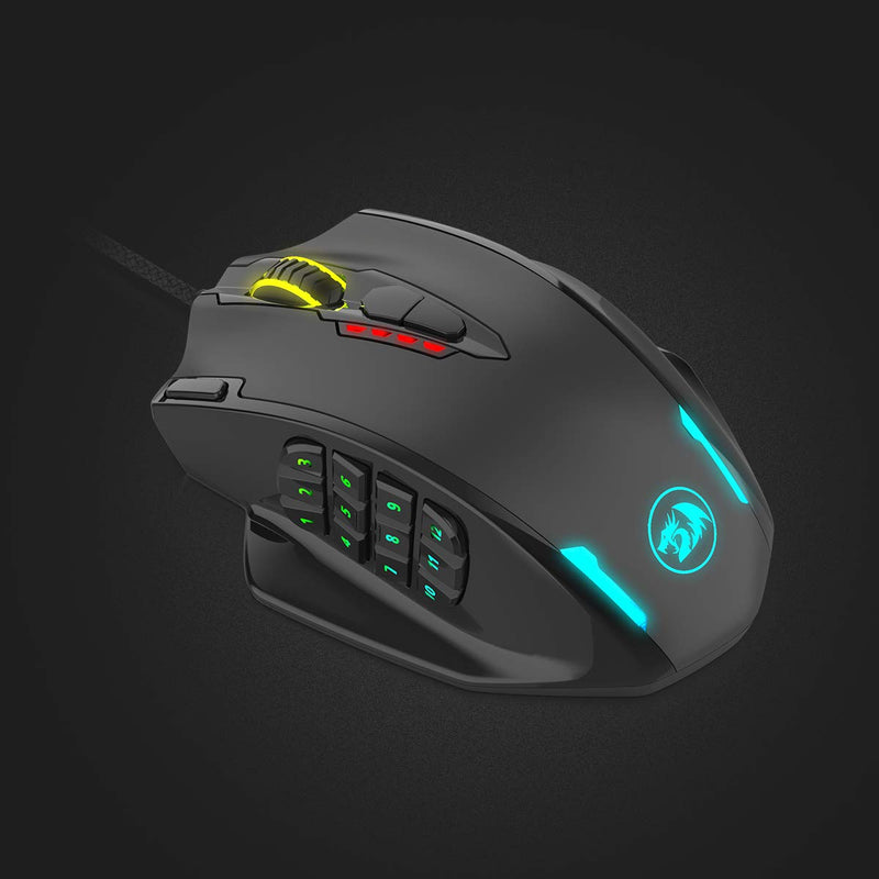 [Australia - AusPower] - Redragon M908 Impact RGB LED MMO Mouse with Side Buttons Optical Wired Gaming Mouse with 12,400DPI, High Precision, 20 Programmable Mouse Buttons Black Wired 