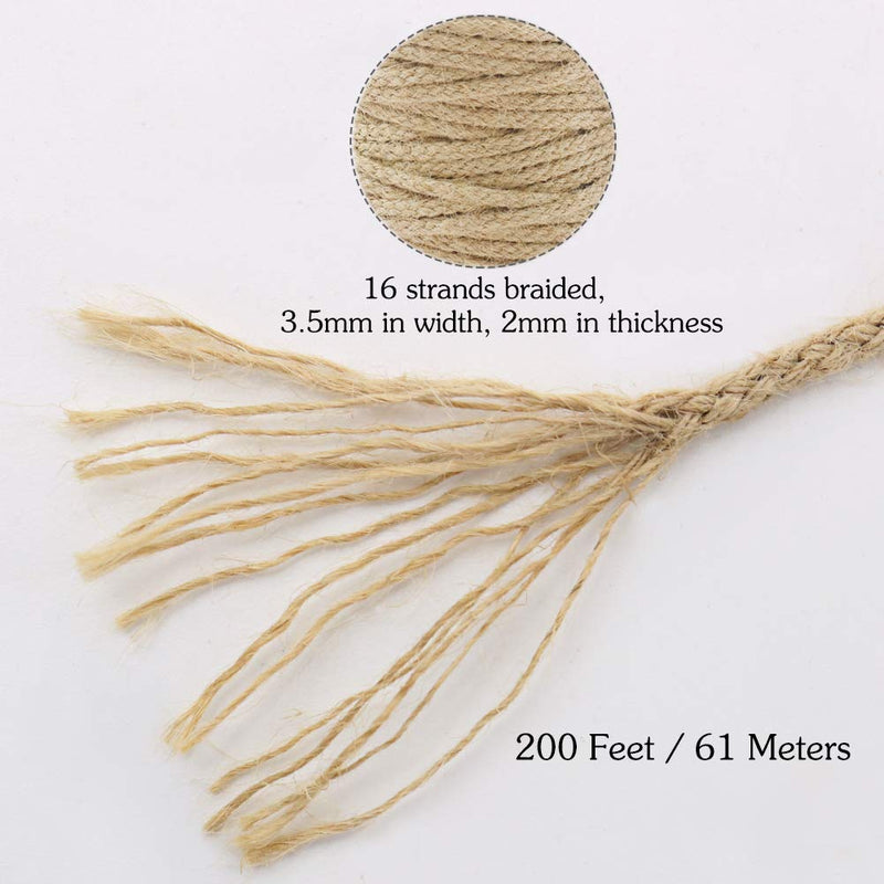 [Australia - AusPower] - Tenn Well Braided Jute Twine, 200Feet 3.5mm Wide Natural Jute Rope for Artworks and Crafts, Macrame Projects, Gardening Applications (8 Strands) 