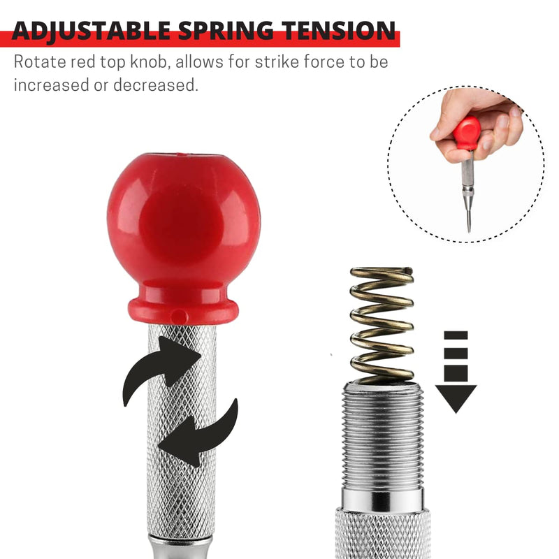 [Australia - AusPower] - Automatic Center Punch 5 Inch Spring Loaded Center Punch Adjustable Tension Punch Tool for Metal Wood Glass Plastic 