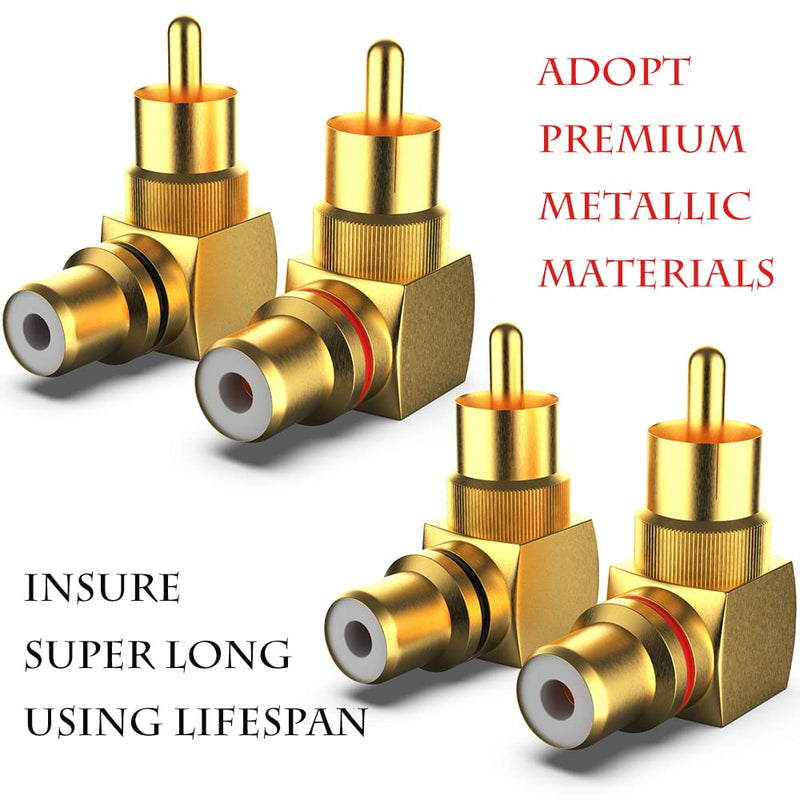 [Australia - AusPower] - Warmstor RCA Right Angle Adapter, Gold-Plated 8-Pack 90 Degree Metal RCA Male to RCA Female Connector Adapter (4 Black + 4 Red) 