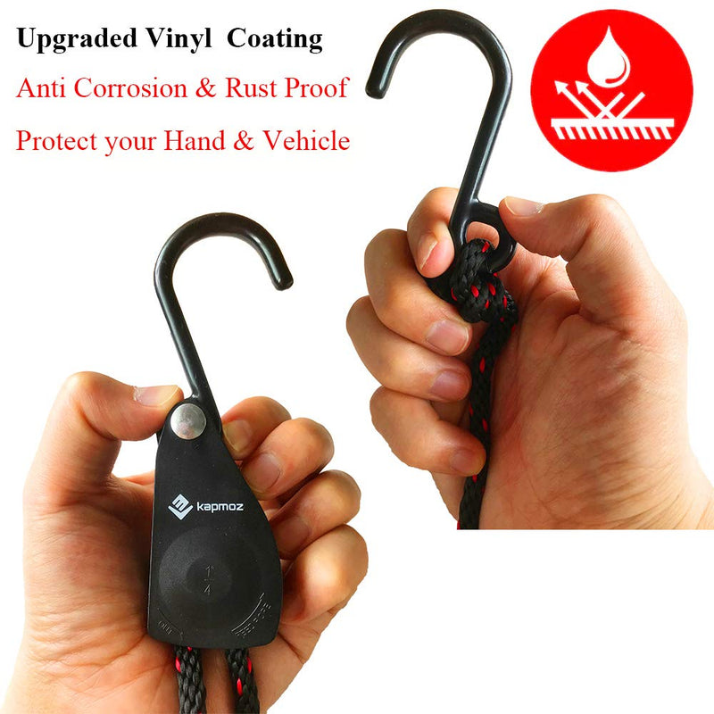 [Australia - AusPower] - Kayak Tie Down Straps Canoe Bow and Stern Heavy Duty Cargo Ratchet Pulley Rope Hanger (Black Sleeve Elite, 12 Feet,2pack) Black Vinyl Coated 12 ft 