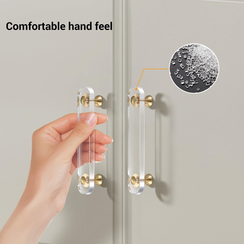 [Australia - AusPower] - Guank 6 Pack White Acrylic Crystal Drawer Pulls 5in Brass Closet knobs for Bifold Doors Kitchen, Dresser Drawer Clear Crystal Handle Pull Hole Center Spacingï¼š96mm (3.78 inch) 6-Pack 