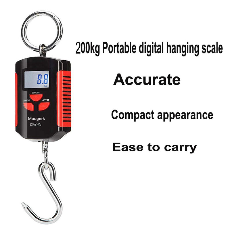 [Australia - AusPower] - Mougerk Digital Hanging Scale Portable Heavy Duty Crane Scale 440lb 200kg 2 AAA Batteries(Not Included) Black red 