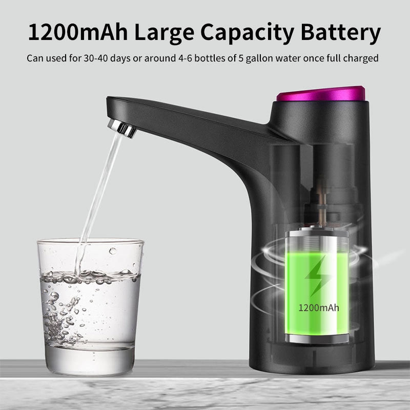 [Australia - AusPower] - HiPiCok Water Bottle Pump 5 Gallon Water Dispeser USB Charing Portable Electric Water Pump for 5 Gallon Bottle Auto Switch, Black 