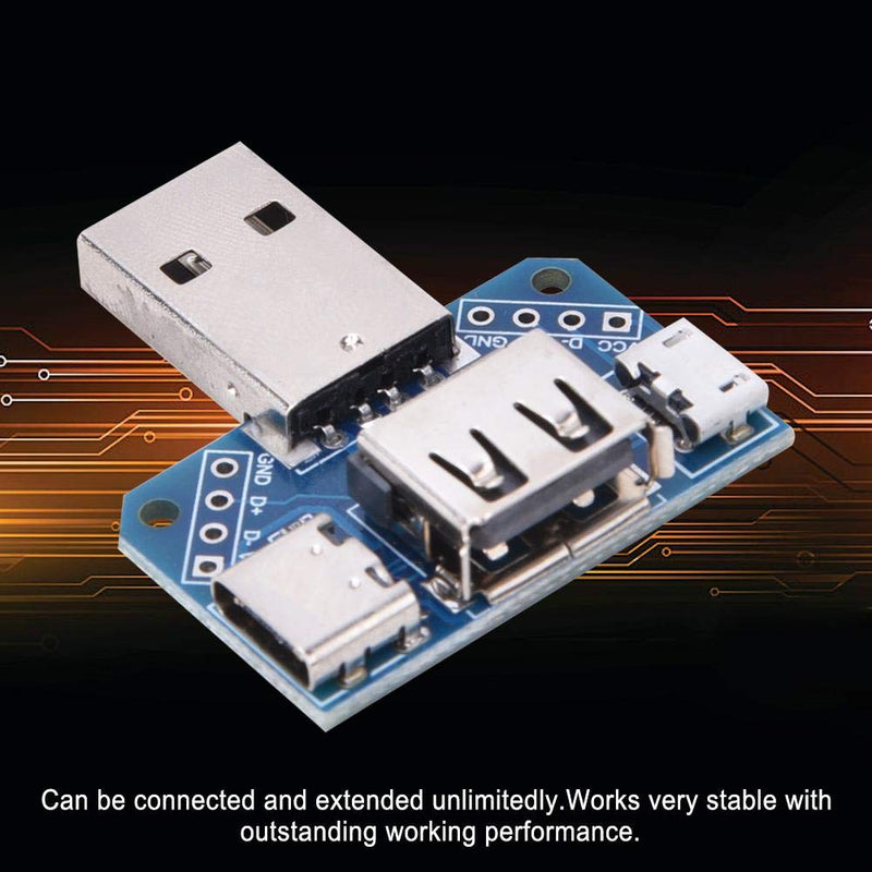 [Australia - AusPower] - 5pcs USB Adapters, Male to Female USB Connector DIP Adapter Branch Board 2.54mm 4P Micro Type-C Connector Converter 
