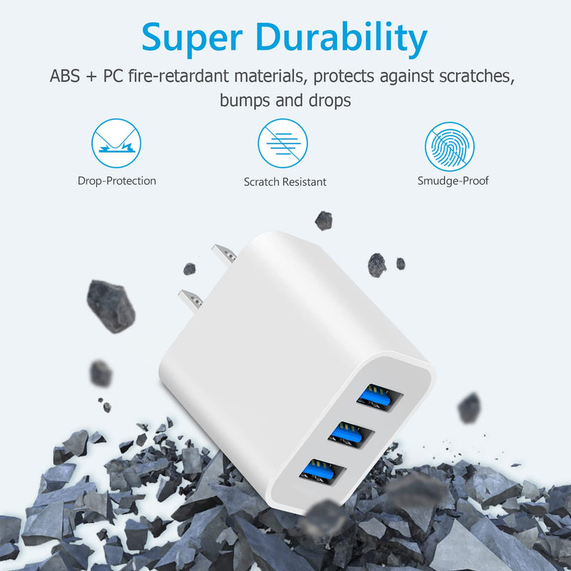 [Australia - AusPower] - USB Wall Charger, 2Pack Amoner Upgraded 15W 3-Port USB Charging Blocks iPhone Plug Adapter Wall Charger Cube for iPhone 14 13 12 11 Pro Max 10 SE X XS 8 Plus Galaxy S22 S21 S20 Android Phones 