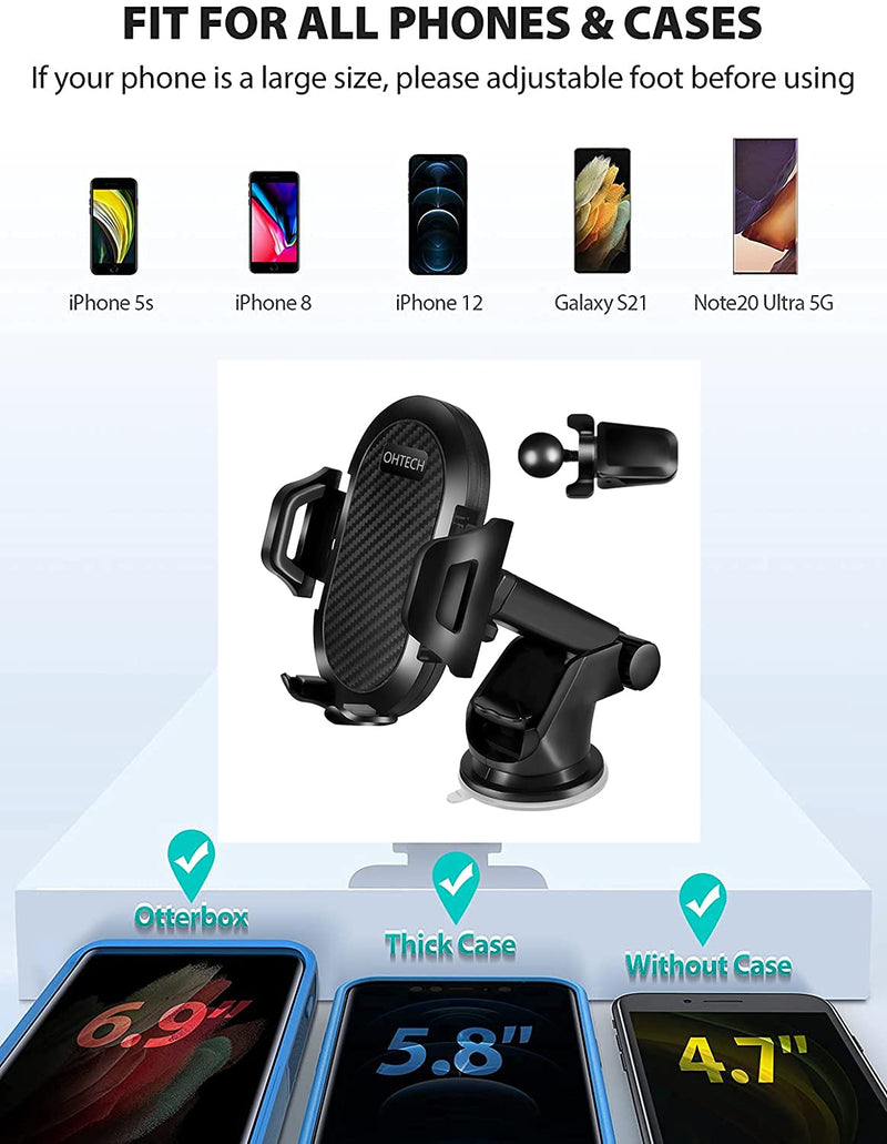 [Australia - AusPower] - Car Phone Mount, Dashboard Windshield Car Phone Holder with Long Arm, Strong Sticky Gel Suction Cup, Compatible with All Mobile Phones Gray-Black 