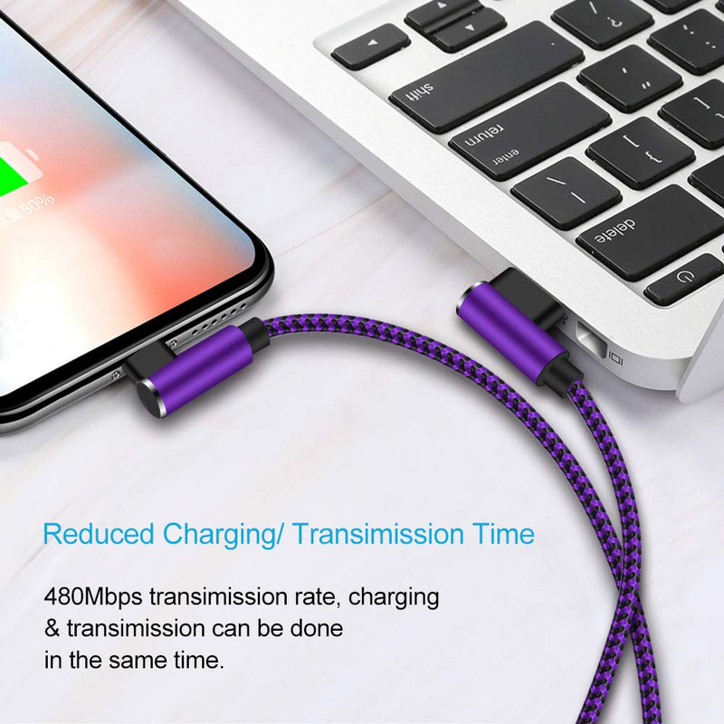 [Australia - AusPower] - iPhone Charger 10ft [Apple MFi Certified] 3 Pack 90 Degree Right Angle Lightning Cable Compatible with iPhone 13 12 11 Pro XS MAX/XR/X/8 8 Plus/7 7 Plus/6 6 Plus/iPad (Purple,10ft) Purple 