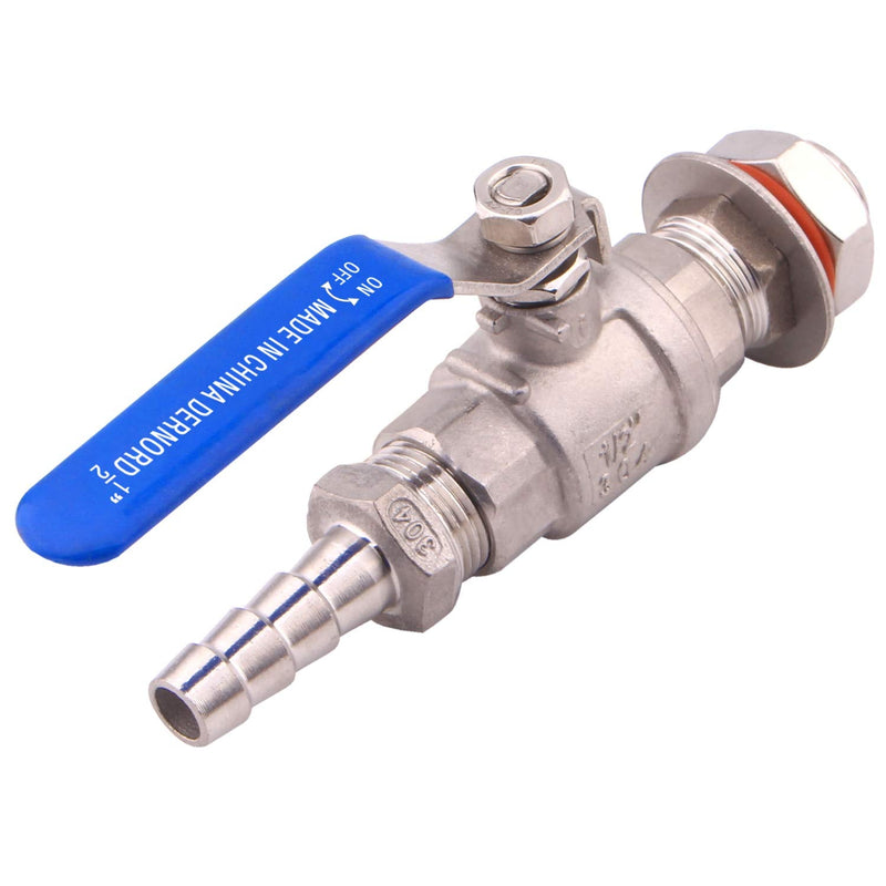 [Australia - AusPower] - DERNORD 1/2 Inch Stainless Steel Ball Valve Weldless Bulkhead For Home Brew Kettle (1/2 NPT to 1/2 Barb Hose) 1/2 NPT to 1/2 Barb Hose 