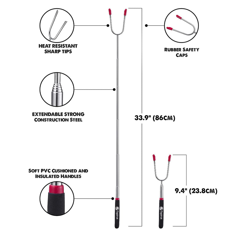 [Australia - AusPower] - Tapirus Marshmallow Roasting Sticks | Set of 4 Extra Long Extendable Campfire Sticks | Protect Kids with Insulated Handles | Extendable Smore & Hot Dog Skewers | Heavy Duty Metal Camping Equipment 