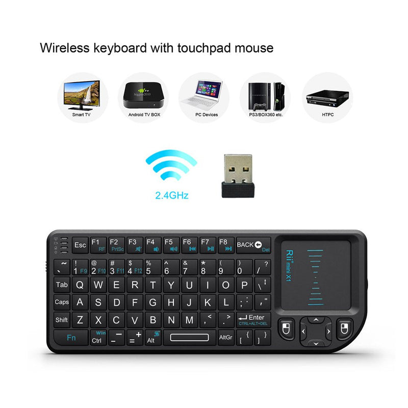 [Australia - AusPower] - Rii 2.4G Mini Wireless Keyboard with Touchpad Mouse,Lightweight Portable Wireless Keyboard Controller with USB Receiver Remote Control for Windows/ Mac/ Android/ PC/Tablets/ TV/Xbox/ PS3. X1-Black . 