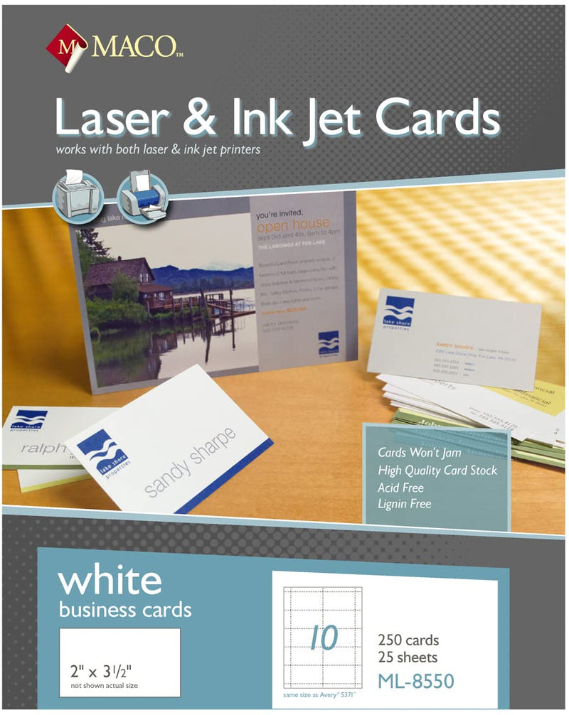 [Australia - AusPower] - MACO ML8550 Microperforated Laser/Ink Jet Business Cards, 2 x 3 1/2, White (Box of 250) 