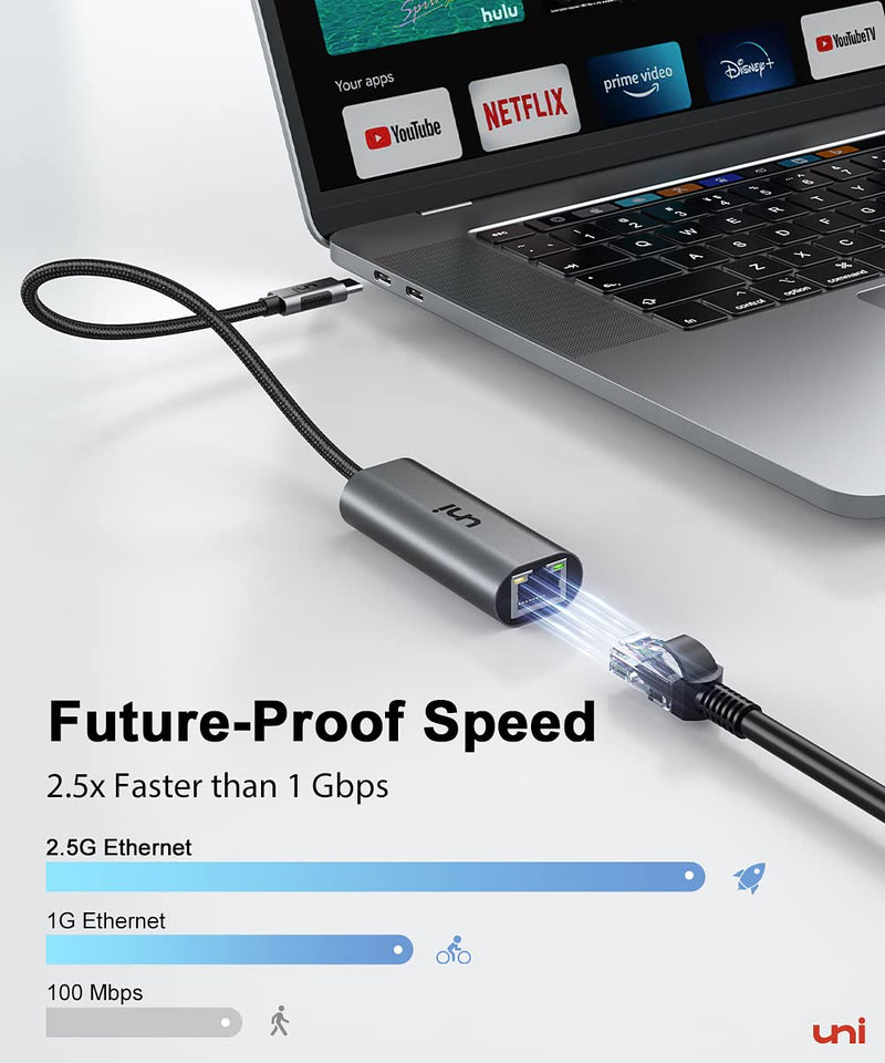 [Australia - AusPower] - uni USB-C to Ethernet Adapter 2.5 Gigabit, Blazing Fast Network Adapter 2.5G (Thunderbolt 4/3 Compatible), Sturdy Aluminum USB 4 to RJ45 Adapter, for MacBook Pro/Air, Laptops, PC, and More 