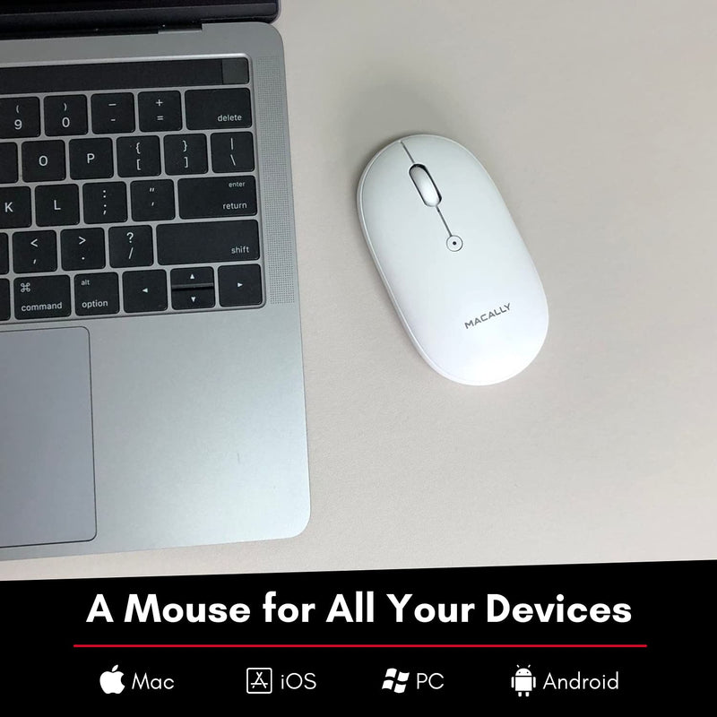 [Australia - AusPower] - Macally Wireless Bluetooth Mouse for Laptop and Desktop PC - Simple Rechargeable Wireless Bluetooth Mouse for MacBook Pro Air, Mac iPad, Android - Compatible Apple Mouse Wireless Silent Quiet 