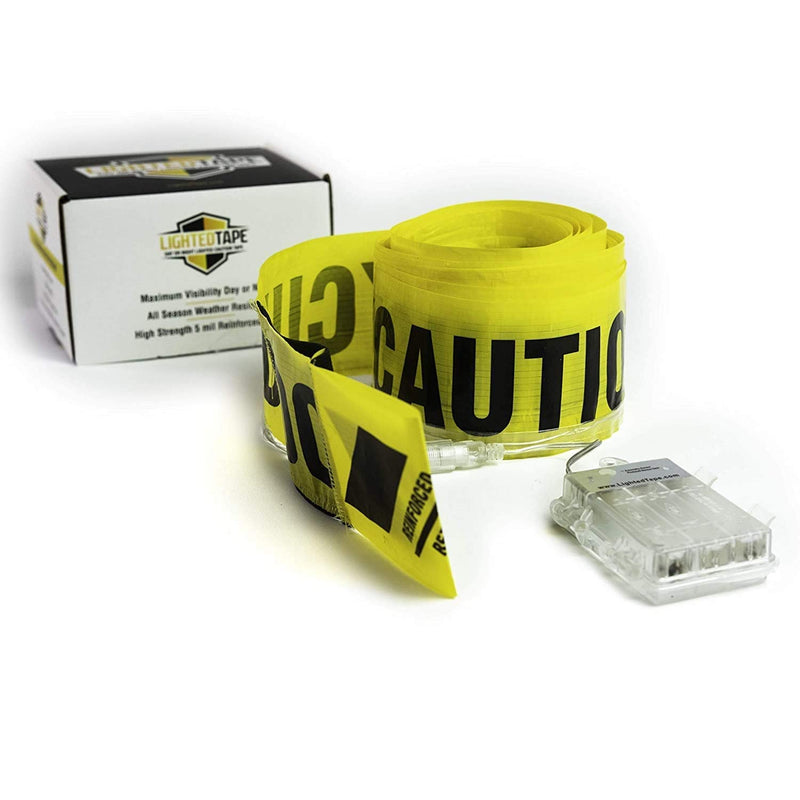 [Australia - AusPower] - PS DIRECT PRODUCTS Lighted Yellow Caution Tape with Flashing LED Lights - Weatherproof, Tear Resistant, English and Spanish, for Police Use, Danger Zones, Crime Scenes or Generic Barricades, Pack of 1 30 Feet Caution - Lighted 