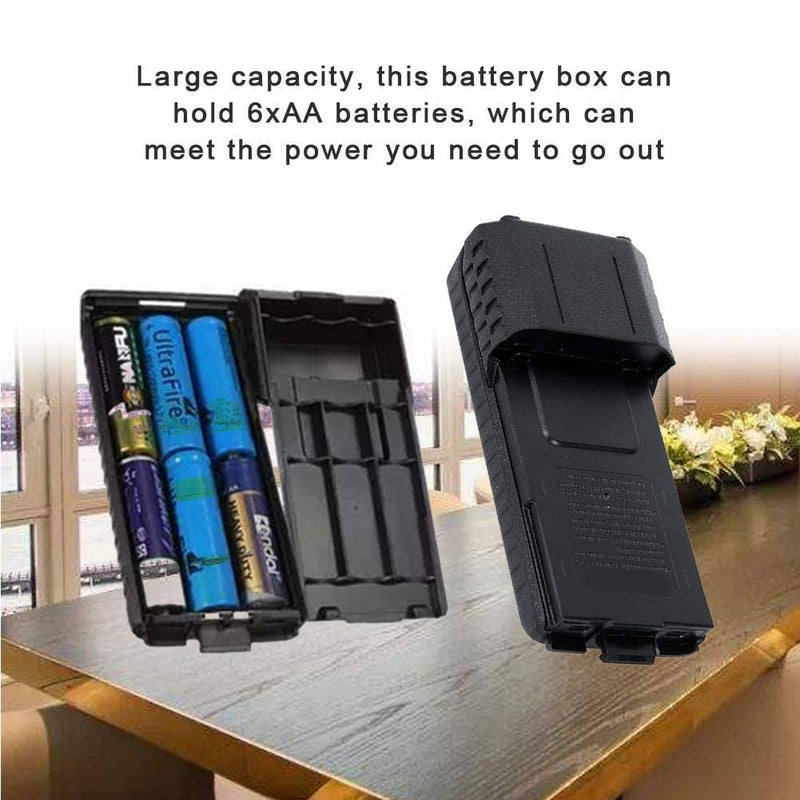 [Australia - AusPower] - Walkie-talkie battery box ABS, 6xAA Large capacity two-way radio battery case, Extended battery case for Baofeng uv5r UV5RE UV5R, Portable battery holder-Black 
