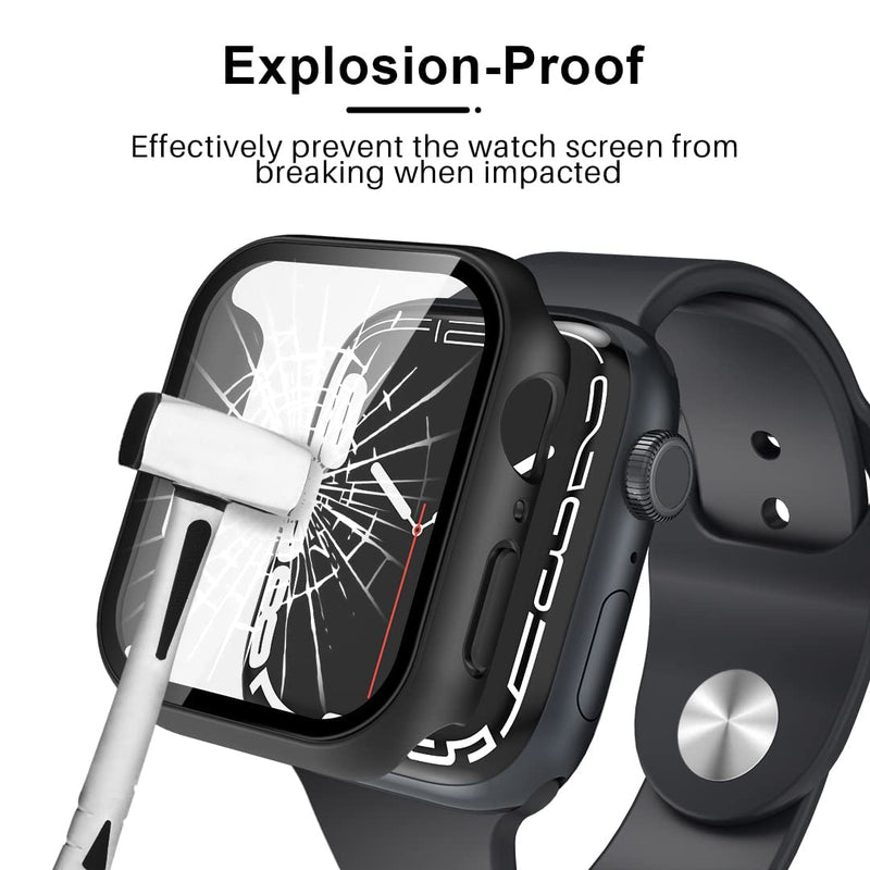 [Australia - AusPower] - TAURI 2 Pack Hard Case Compatible for Apple Watch Series 7 45mm Built in 9H Tempered Glass Screen Protector Slim Bumper Touch Sensitive Full Protective Cover for iWatch 45mm-Black Black 45 MM 