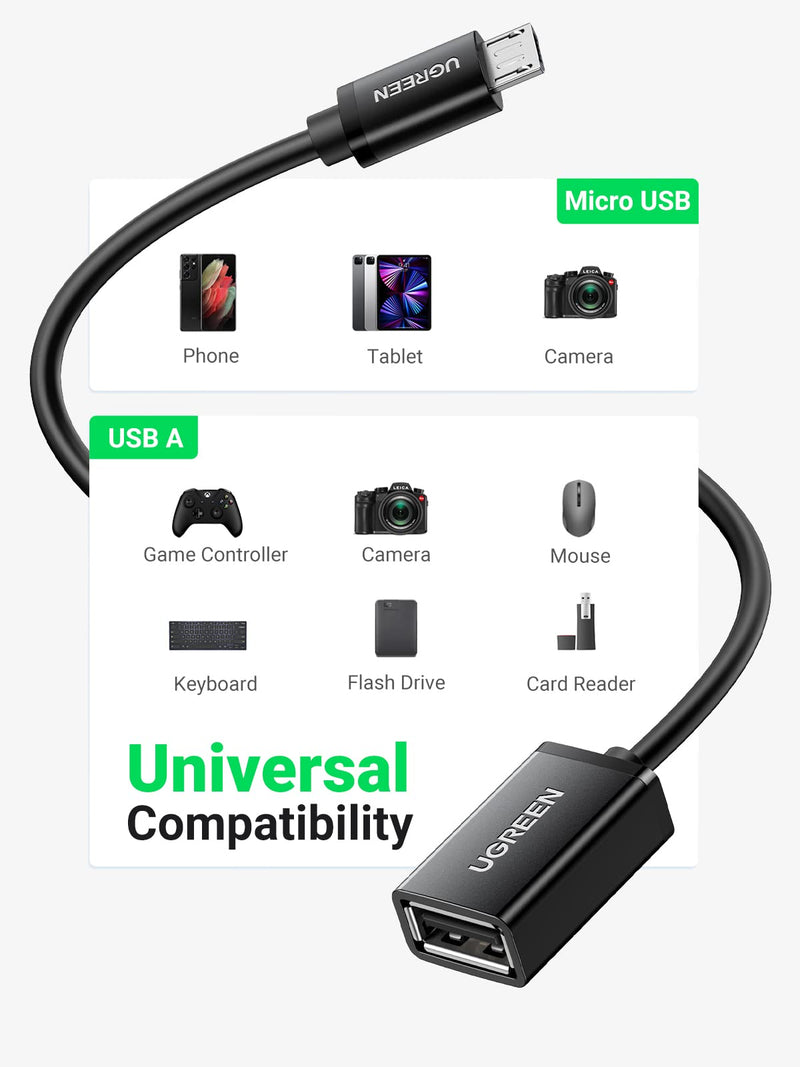 [Australia - AusPower] - UGREEN Micro USB to USB Micro USB 2.0 OTG Cable 2 Pack On The Go Adapter Micro USB Male to USB Female for Samsung S7 S6 Edge S4 S3 LG G4 DJI Spark Mavic Remote Controller Android Tablets Black 