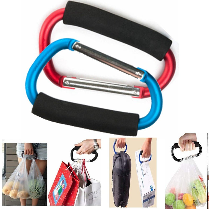[Australia - AusPower] - 2X Carabiner Hook - 5.4" Large Aluminum D-Style Carry Handle with Sponge for Shopping Bags Handbag Tote Stroller Carrying 