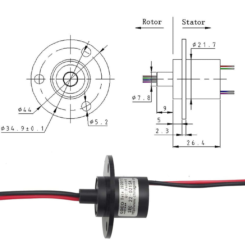 [Australia - AusPower] - Slipring 2wire 15A conductive ring collector ring rotating electrical contact (15a) 