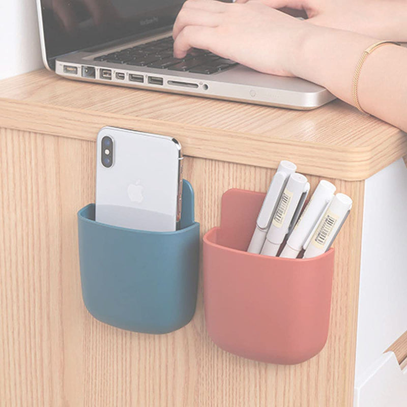 [Australia - AusPower] - Bunhum Remote Control Holder Wall Mount Remote Organizer Wall Mount Wall Phone Holder Pen Holder for Wall, Adhesive Organizer Media Storage Box, 4 Pieces Organizer for Home School Office(White, Blue) White, Blue 