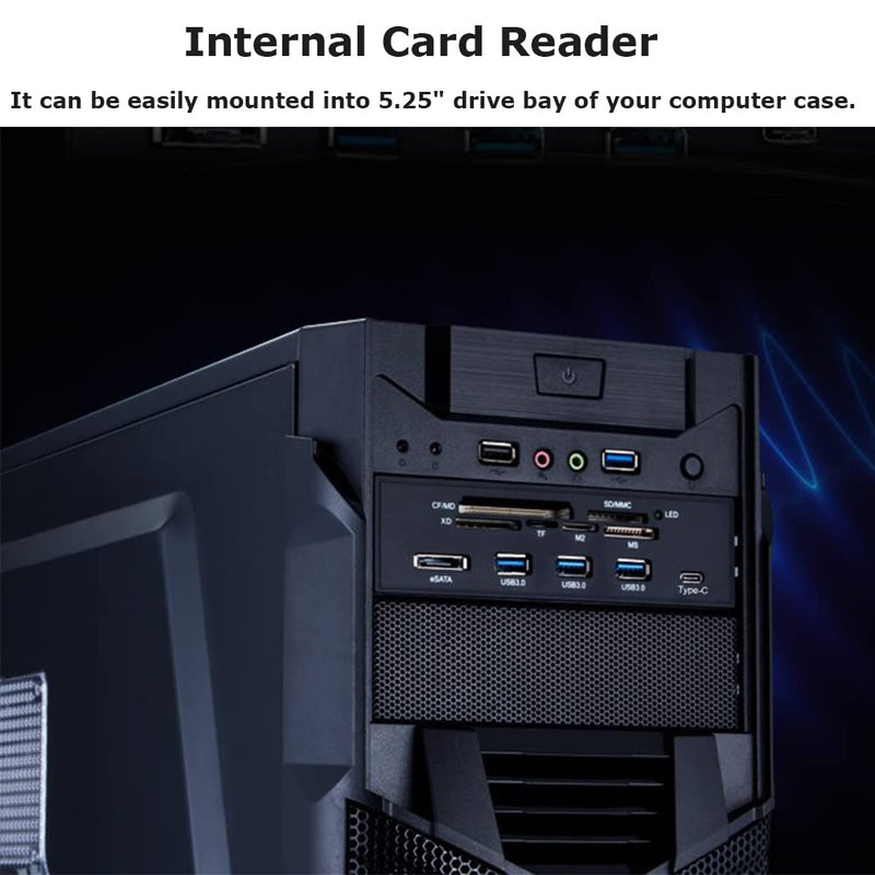 [Australia - AusPower] - Bewinner 5.25inches Multifunction Internal Card Reader Dashboard PC Front Panel USB 3.0 Card Reader Internal with 3 USB 3.0 Ports Supports M2, MSO, SD, MS, XD, 64G CF Card 