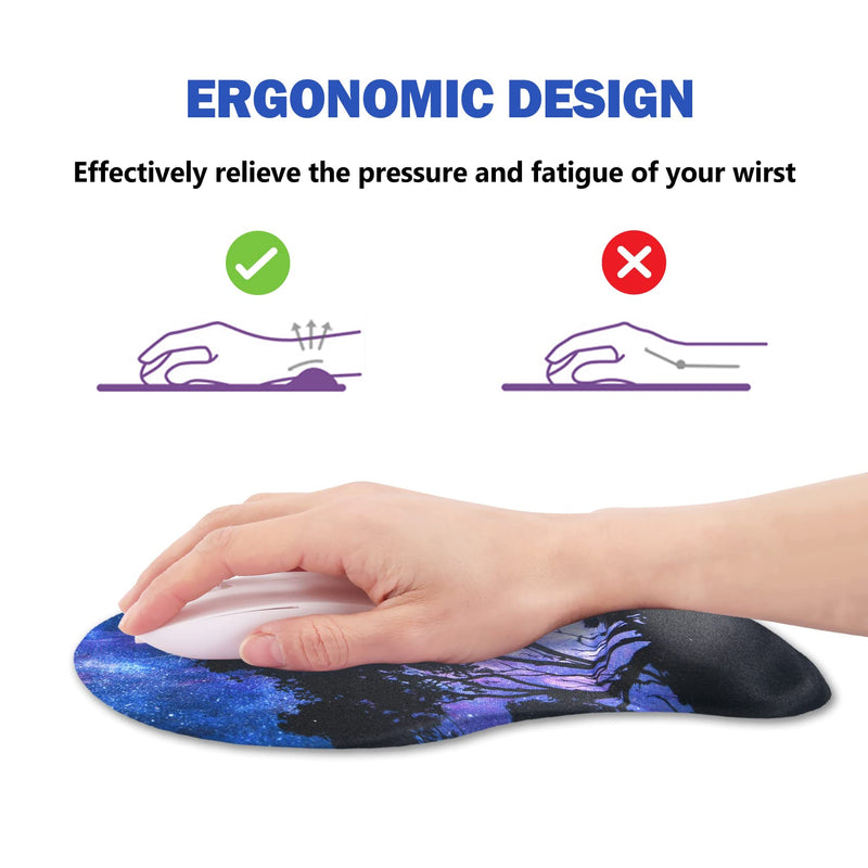 [Australia - AusPower] - AIMSA Ergonomic Mouse Pad with Wrist Support Gel, Wrist Rest Pad Non-Slip PU Base Comfortable Laptop, Computer Mousepad for Office, Home, Easy Typing & Pain Relief, Tree Galaxy 