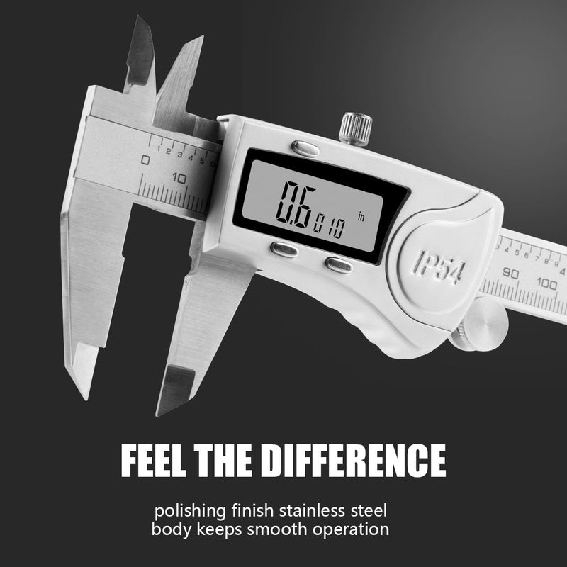 [Australia - AusPower] - REXBETI Digital Caliper, 6 Inch Caliper Measuring Tool, IP54 Waterproof Protection with Stainless Steel, Micrometer Vernier Caliper with Inch Metric Fraction, Large LCD Screen Caliper-IP54 waterproof 