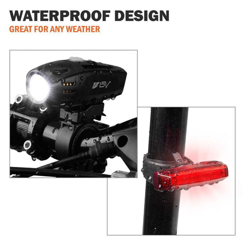 [Australia - AusPower] - BV Super Bright USB Rechargeable Bike Light Set, Headlight with Free Taillight, Three Light Modes, Water Resistant IP44 - Fits All Bicycles with Two Mounting Options 