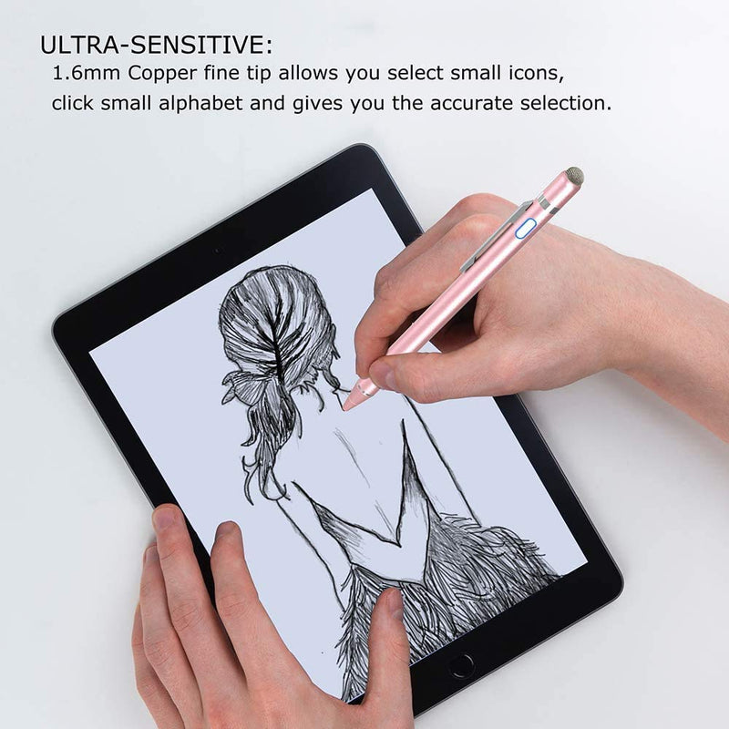 [Australia - AusPower] - KECOW Stylus Digital Pen for Touch Screens, 1.45mm fine Elastic Tip Rechargeable Pencil Compatible for iPad iPhone Samsung Phone &Tablets,iOS&Android for Drawing&Writing Capactive Pen(Rose Gold) rose gold 