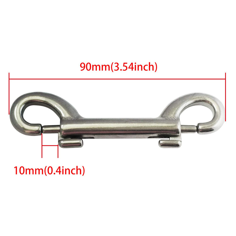 [Australia - AusPower] - 2-Pack 316 Stainless Steel Double Ended Bolt Snap Hook 3-1/2'' Double End Bolt Snaps Hooks Scuba Diving Clips Marine Grade for Water Bucket/Dog Leash/Pet Feed Bucket & Hammock/Horse Tack and More 