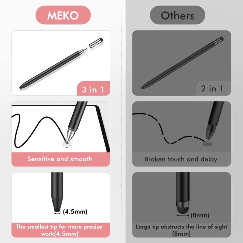 [Australia - AusPower] - Stylus Pens for iPad, MEKO 3 in 1 High Sensitivity & Precision Capacitive Stylus Pencil for Apple iPad iPhone Tablets Samsung Galaxy All Universal Touch Screen Devices (2 Pack-Black/Rose Gold) 