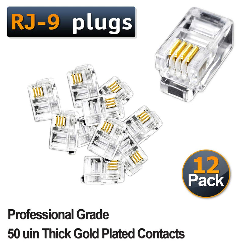 [Australia - AusPower] - RJ9 4P4C 50 Micron Thick Gold Plating Telephone Handset Cord Plugs (12 Pack) RJ9 