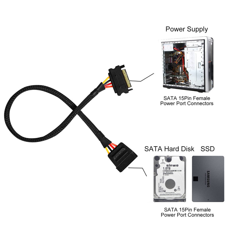 [Australia - AusPower] - TAKHRWOD SATA Power Extension Cable Portable Supply Splitter (11.8in, Black) 11.8in 