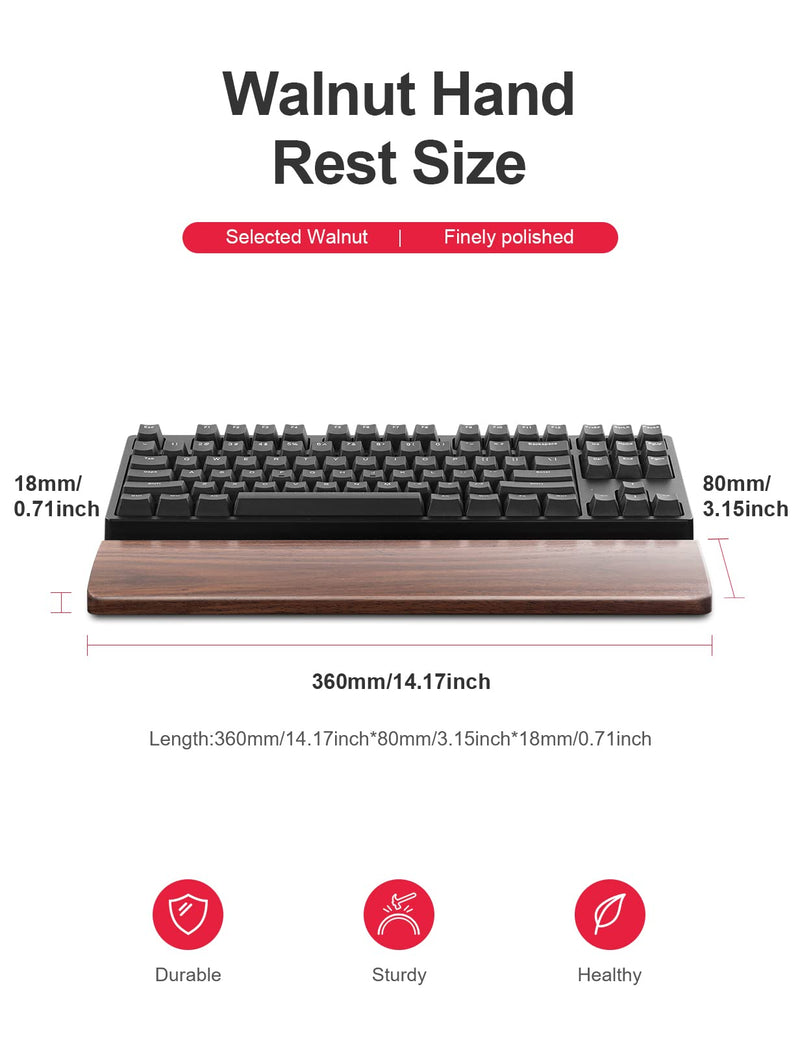 [Australia - AusPower] - Meatanty Wooden Keyboard Wrist Rest,Ergonomic TKL Gaming Walnut Keyboard Rest,Mechanical Keyboard Wrist Pad,Hard Wrist Rest Palm Rest Supports Computer, Laptop Comfortable Typing Pain Relief (14.17") Medium (14.17") 