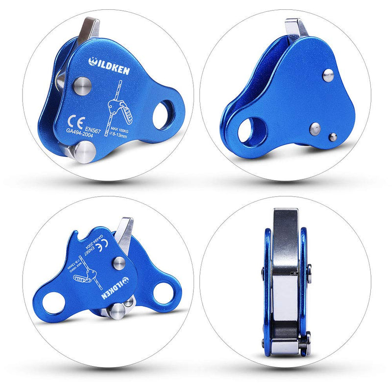 [Australia - AusPower] - Wildken Climbing Ascender Fall Protection Belay Device Climbing Rope Grip Clamp for Rock Climbing Mountaineering Tree Arborist Expedition Caving Rescue Aerial Work (Blue) 