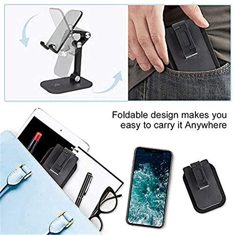 [Australia - AusPower] - OCYCLONE Cell Phone Stand, Angle Height Adjustable iPhone Stand for Desk, Foldable Cell Phone Holder iPad Tablet Stand Compatible with 4"-12.9" iPhone 11 12 13 Pro Max XR SE/iPad/Kindle/Tablet - Black 
