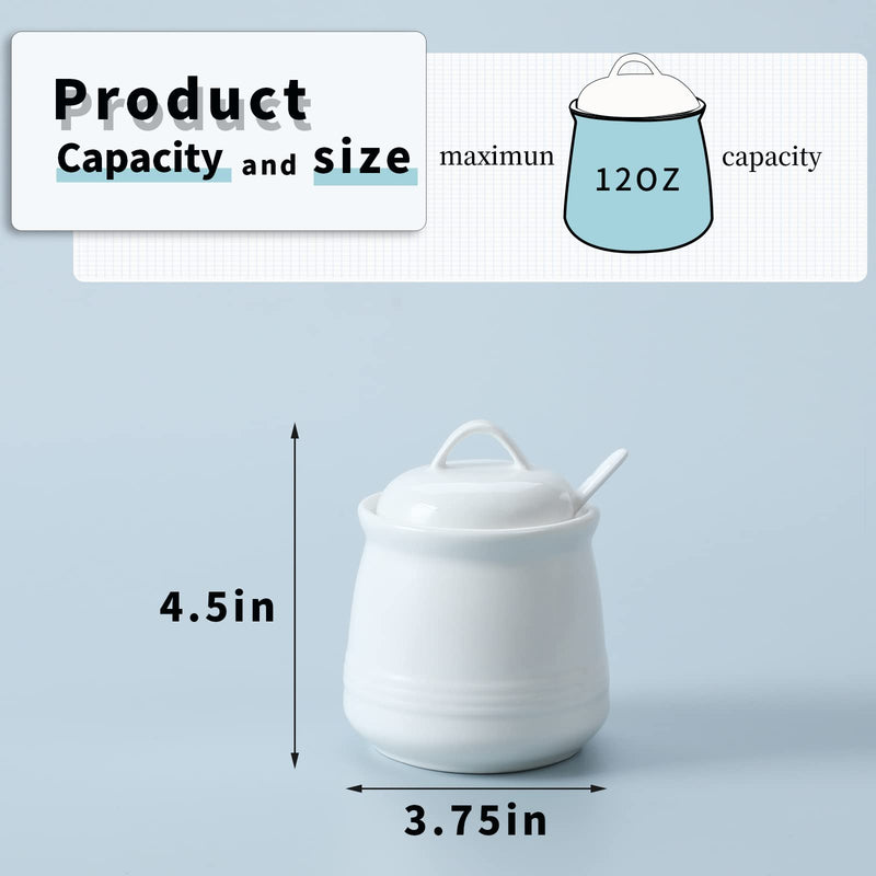 [Australia - AusPower] - HAOTOP Porcelain Sugar Bowl, Ceramic Salt Bowl with Spoon and Lid for Home and Kitchen, 12 Ounces (White) White 