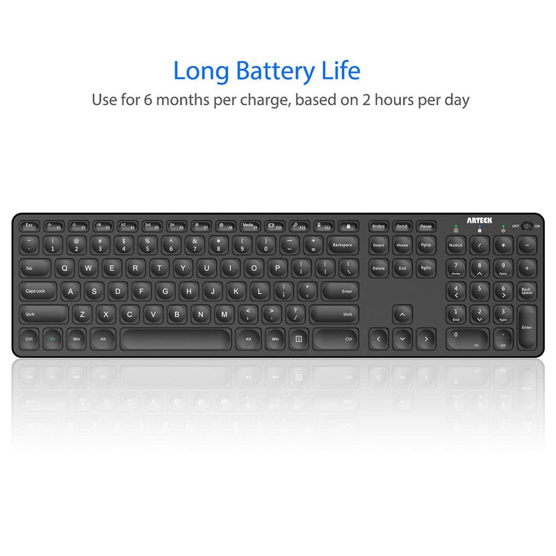 [Australia - AusPower] - Arteck 2.4G Wireless Keyboard Ultra Slim Full Size Keyboard with Numeric Keypad and Media Hotkey for Computer/Desktop/PC/Laptop/Surface/Smart TV and Windows 10/8/ 7 Built-in Rechargeable Battery 