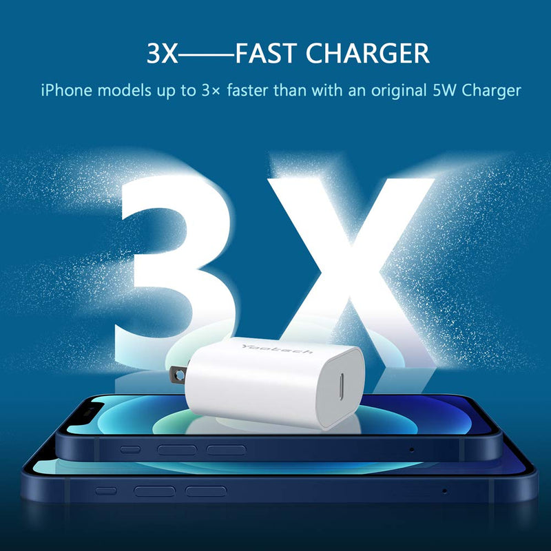 [Australia - AusPower] - USB C Charger, Yootech 20W USB C Wall Charger Block Compatible with iPhone 13/13 Mini/13 Pro/13 Pro Max/12 Series/11/MagSafe,Galaxy S21/S20,Pixel 4/3,iPad Pro,AirPods Pro and More White 
