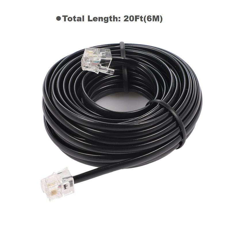 [Australia - AusPower] - 20Feet Long Telephone Extension Cord Phone Cable Line Wire, with Standard RJ11 Plug and 1 in-Line Couplers and 10 Cable Clip Holders-Black (20 Feet) 20 Feet 
