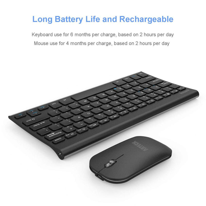 [Australia - AusPower] - Arteck Bluetooth Keyboard and Mouse Combo Ultra Compact Slim Stainless Full Size Keyboard and Ergonomic Mice for Computer/Desktop/PC/Laptop/Surface and Windows 10/8/7 Built in Rechargeable Battery 