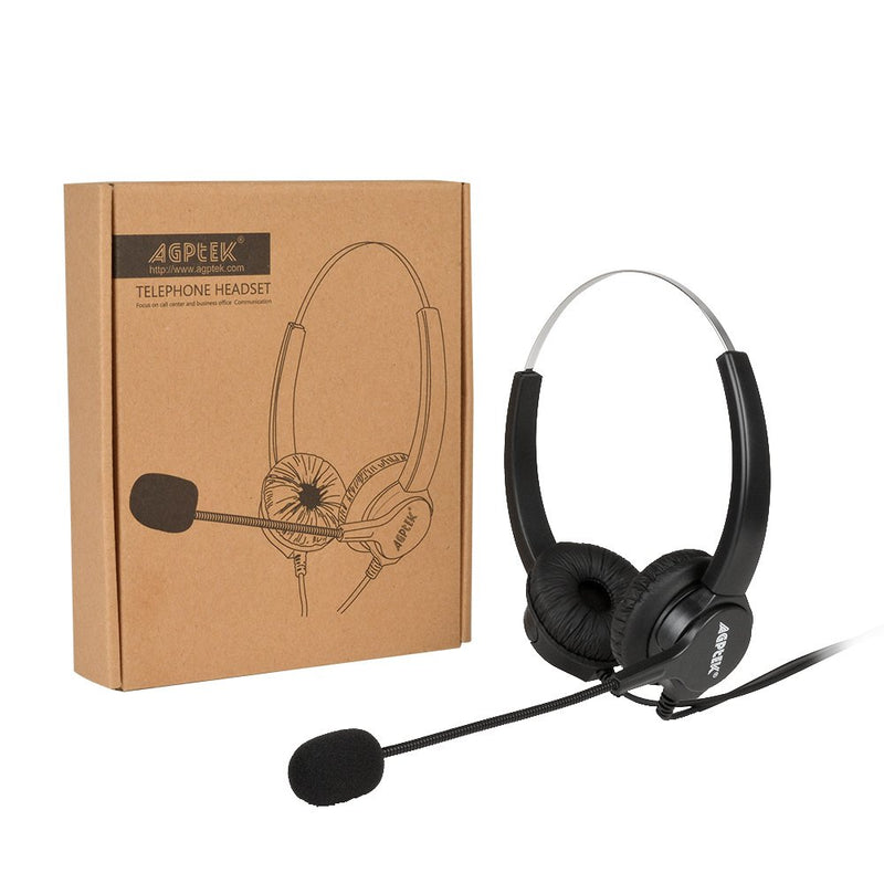 [Australia - AusPower] - AGPtEK® 2.5mm Dual Ear Call Center Telephone Headphone, 6FT Noise Cancelling Binaural Headset, with Boom-Style Mic for Most Cordless Phones 