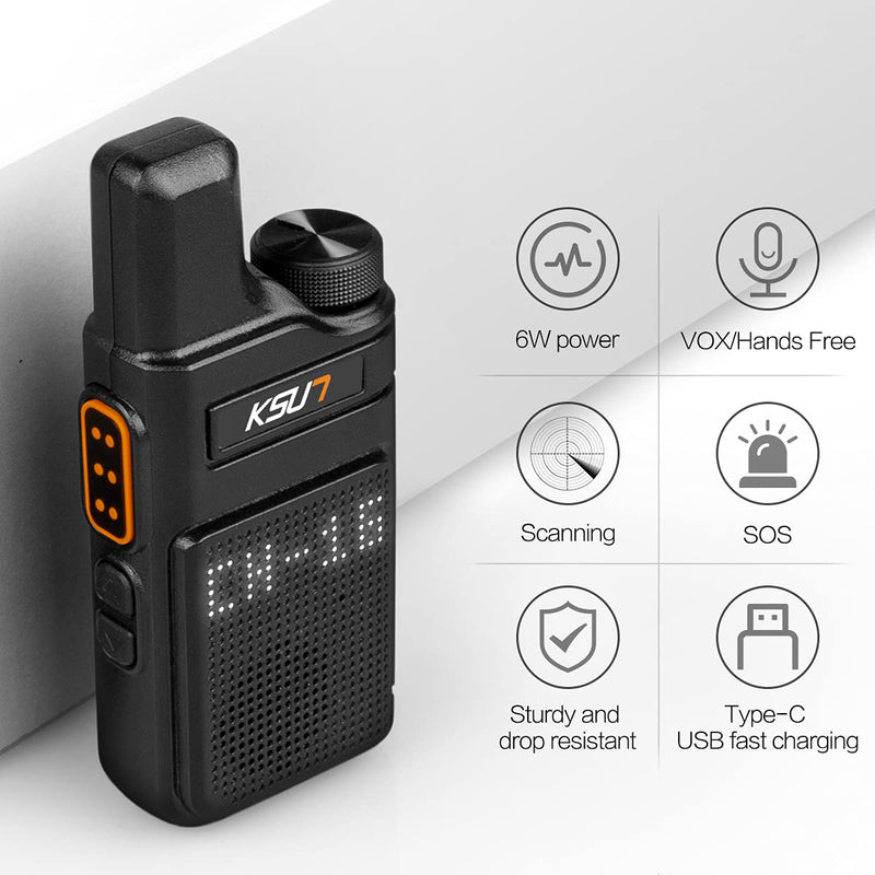 [Australia - AusPower] - Walkie Talkies with Earpiece and Mic Set, 2 Pack FRS Security LED for Adults No 50 Miles Radio Long Range with Mic Waterproof VOX 4000mAh Rechargeable Lithium Ion Battery for Hiking Camping KSUN M6 