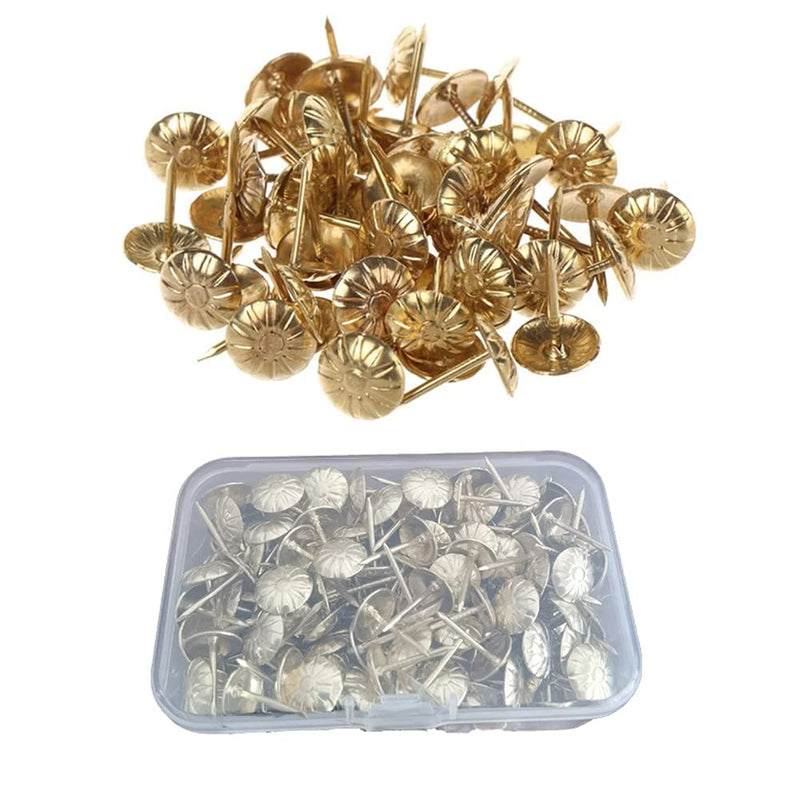 [Australia - AusPower] - 200 Pcs Upholstery Tacks Nails, Furniture Nails for Sofa,Crafts,Decorative Painting, 7/16" Head Diameter (Antique Brass Daisy) (Golden) Gold 