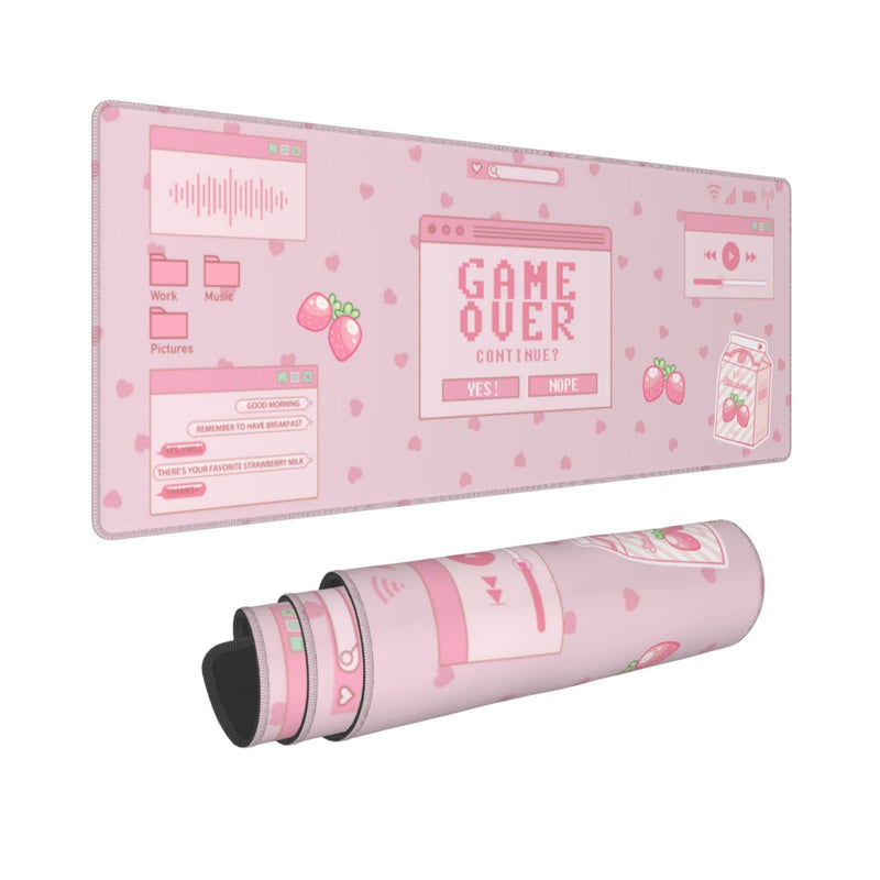 [Australia - AusPower] - Pink Game Strawberry Milk Gaming Mouse Pad XL, Large Extended Mousepad Desk Pad, Long Nonslip Rubber Mice Mats Stitched Edges Playmat for Office Home Gamer, 31.5x11.8 Inch Pink Game Strawberry Milk 