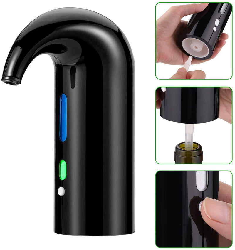 [Australia - AusPower] - Electric Wine Aerator Pourer, Portable One-Touch Wine Decanter and Wine Dispenser Pump for Red and White Wine Multi-Smart Automatic Wine Oxidizer Dispenser USB Rechargeable Spout Pourer Matte Black 